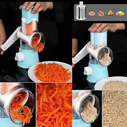 Gratina – Râpe Rotative 3 en 1 | Coupe-Légumes Multifonction avec 3 Lames en Acier Inoxydable