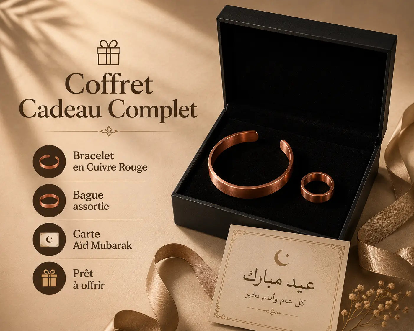 Coffret Bracelet Cuivre & Bague Rouge | Idée Cadeau Parfaite pour l’Aïd